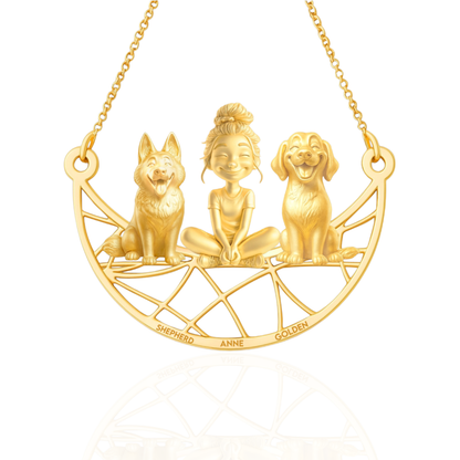 Soulyshine Personalized Girl And Her Pets Necklace - German Shepherd/Golden Retriever