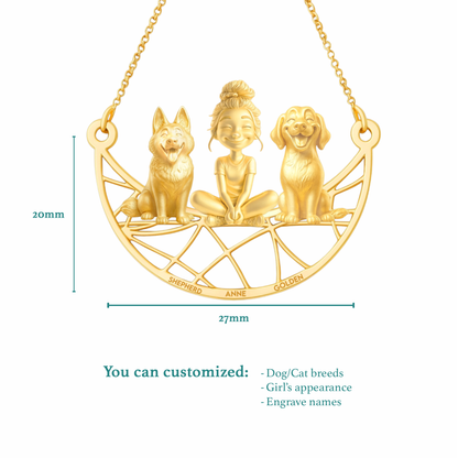 Soulyshine Personalized Girl And Her Pets Necklace - German Shepherd/Golden Retriever