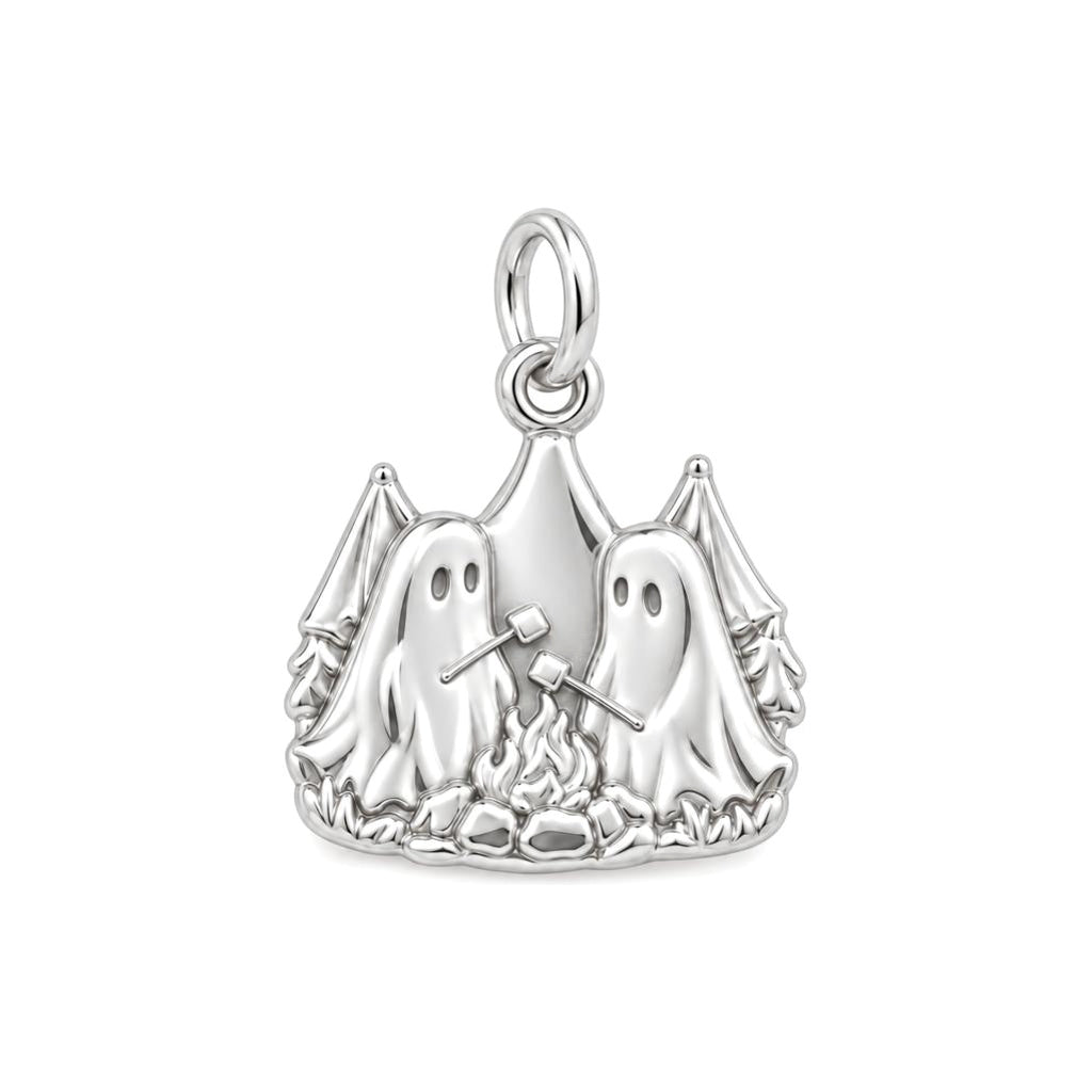 Ghostly Campfire S'mores Charm Bracelet – Personalized Bestie Gift – silver charm, front view