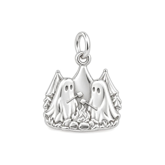 Ghostly Campfire S'mores Charm Bracelet – Personalized Bestie Gift – silver charm, front view