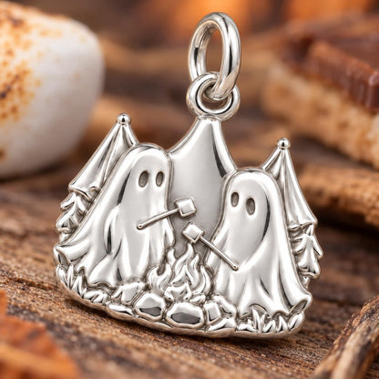 Ghostly Campfire S'mores Charm Bracelet – Personalized Bestie Gift – macro detail of the charm