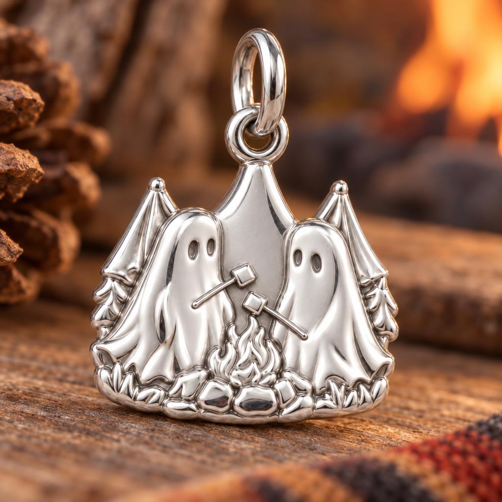 Ghostly Campfire S'mores Charm Bracelet – Personalized Bestie Gift – macro detail of the charm