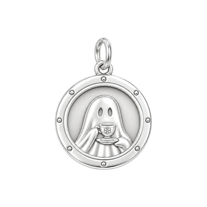 Ghostly Tea Time Charm Bracelet – Personalized Best Friend Gift – silver charm, front view