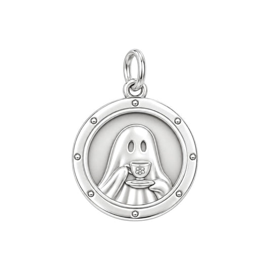 Ghostly Tea Time Charm Bracelet – Personalized Best Friend Gift – silver charm, front view
