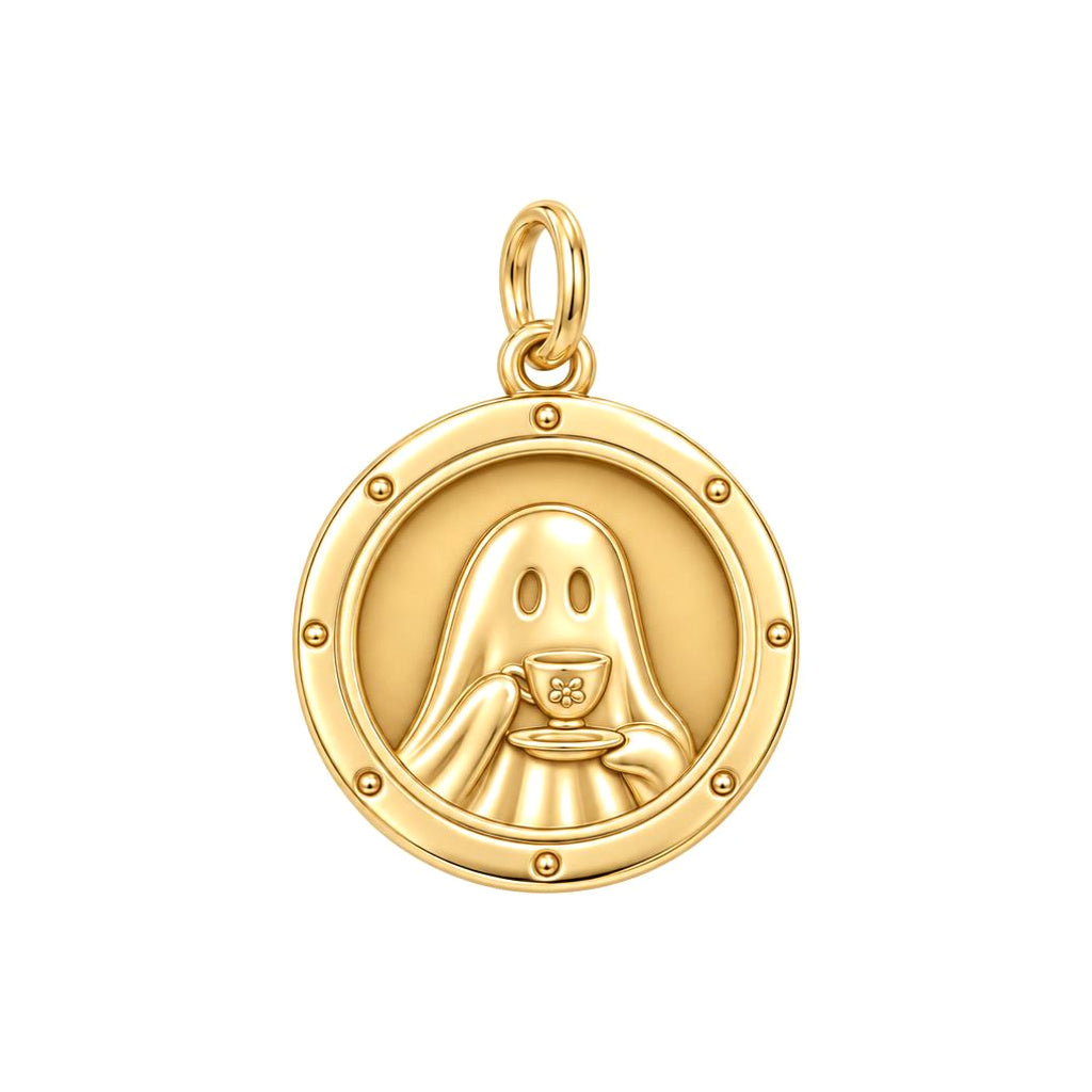 Ghostly Tea Time Charm Bracelet – Personalized Best Friend Gift – 18K gold charm, front view
