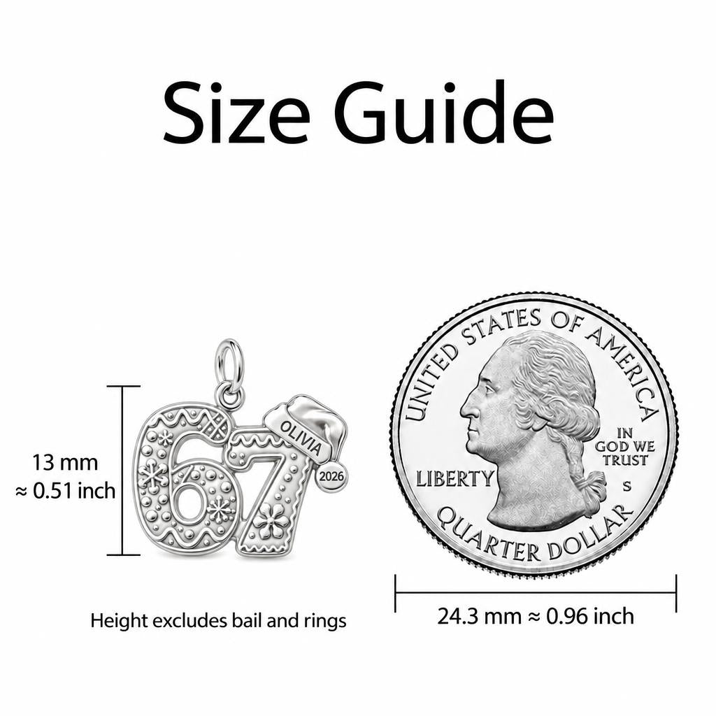 Gingerbread Birthday Milestone Charm Bracelet – Personalized Mom Gift – size guide, 13 mm charm next to a quarter