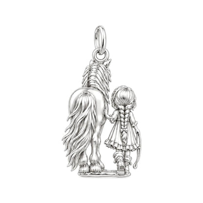 Girl and Horse Best Friends Charm and Polyester Cord Bracelet Set