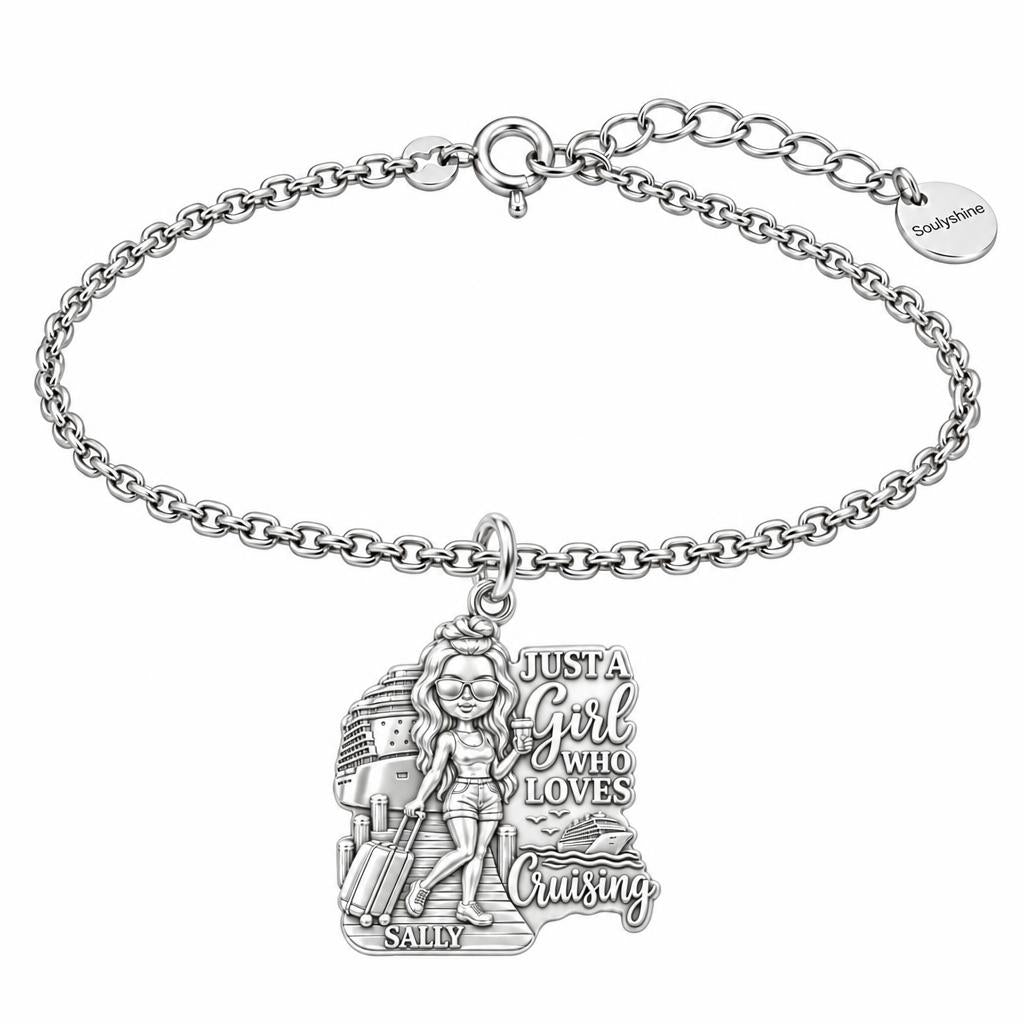 Girl Loves Cruising Charm Bracelet Set – silver, front view