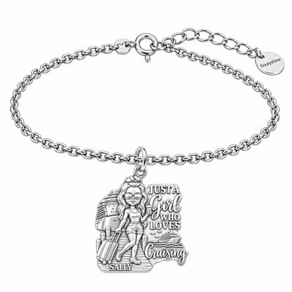Girl Loves Cruising Charm Bracelet Set – silver, front view