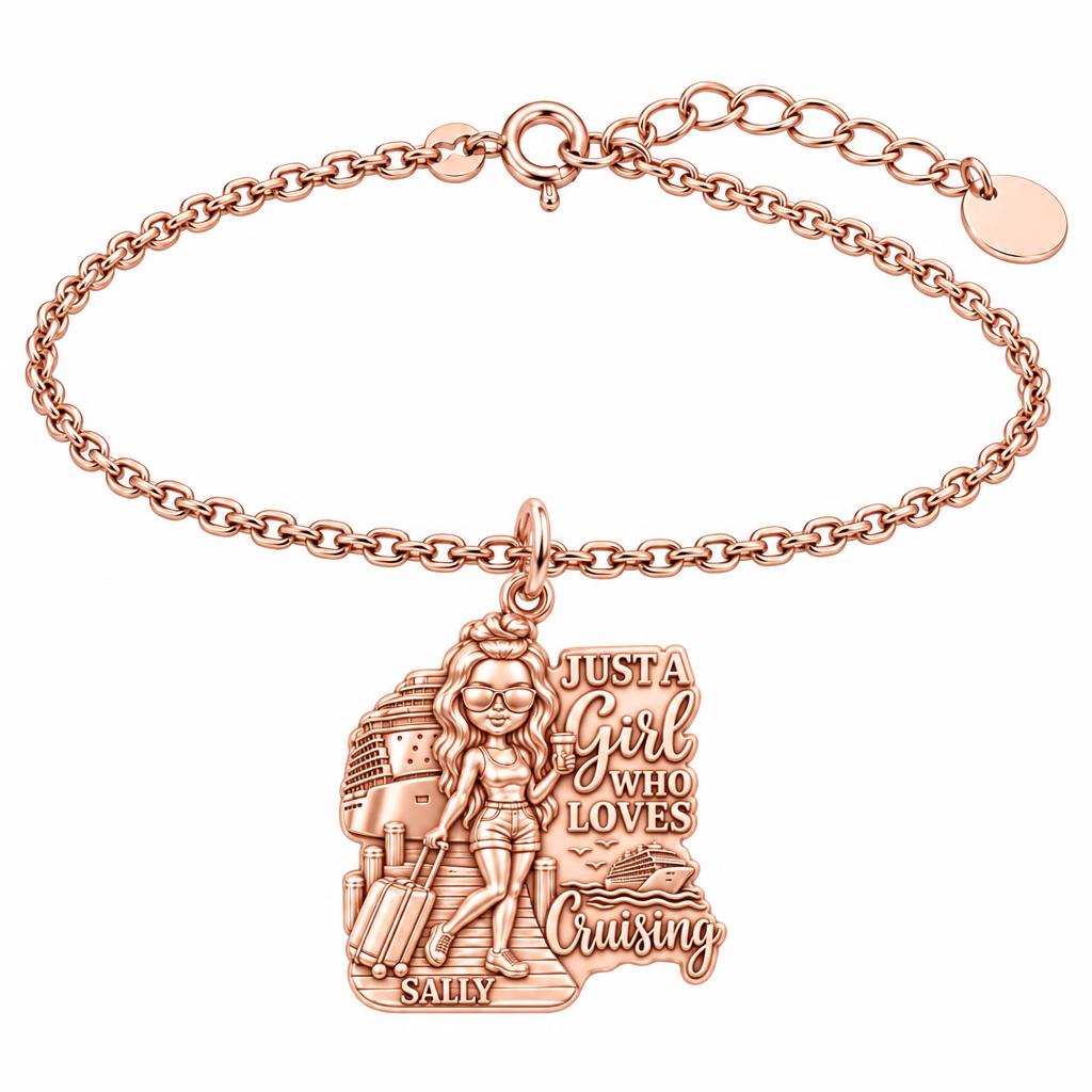 Girl Loves Cruising Charm Bracelet Set – rose gold, front view