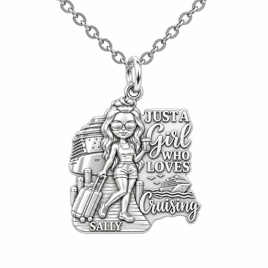 Girl Loves Cruising Charm Necklace Set – silver, front view
