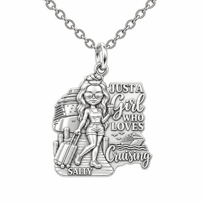 Girl Loves Cruising Charm Necklace Set – silver, front view