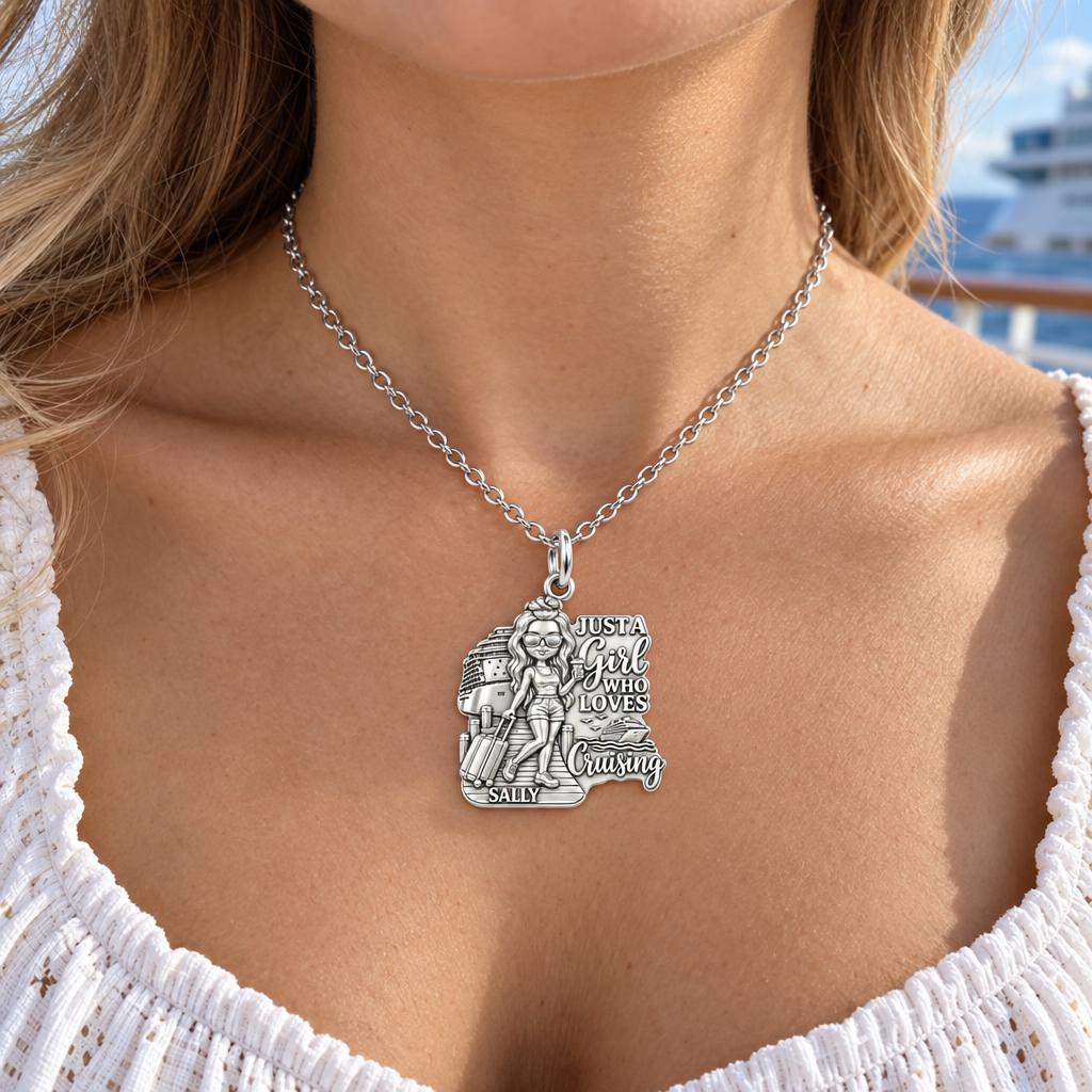 Girl Loves Cruising Charm Necklace Set – worn / in use