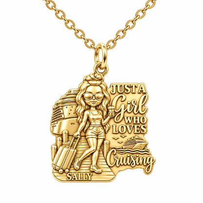 Girl Loves Cruising Charm Necklace Set – 18K gold, front view