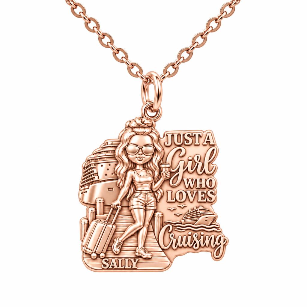 Girl Loves Cruising Charm Necklace Set – rose gold, front view