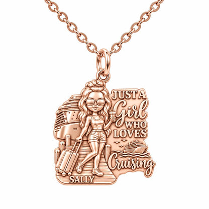 Girl Loves Cruising Charm Necklace Set – rose gold, front view