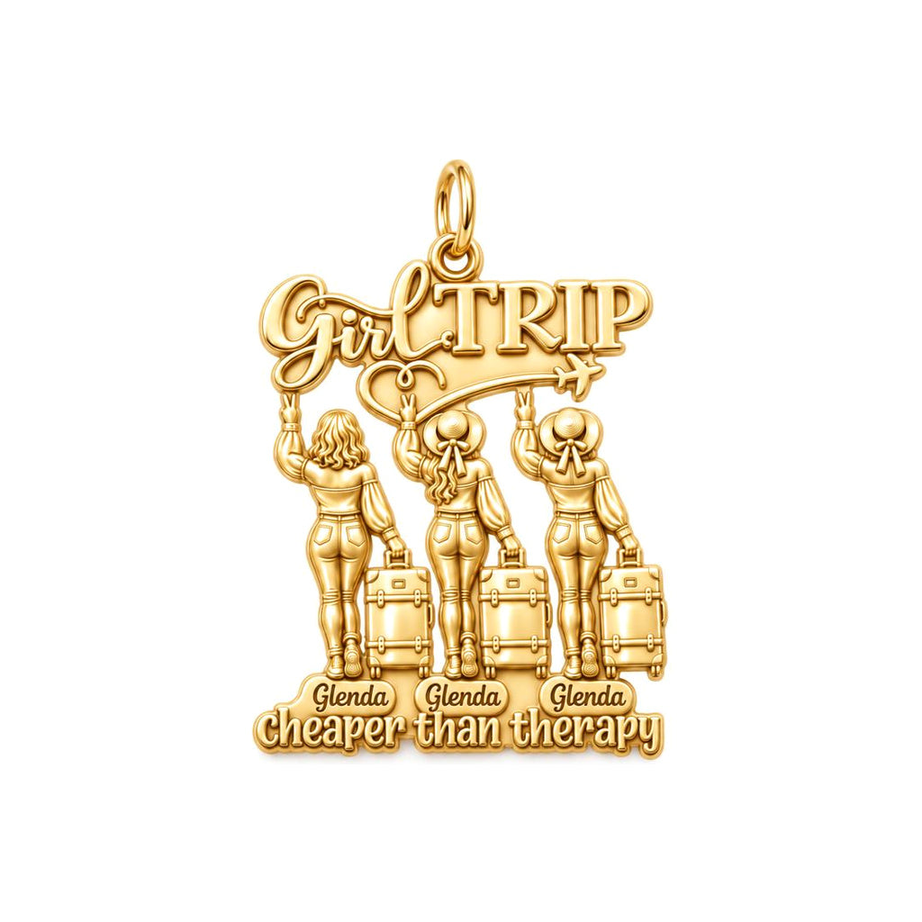 Girl Trip Adventure Charm Bracelet – Personalized Bestie Gift – 18K gold plated 3 cm charm, front view