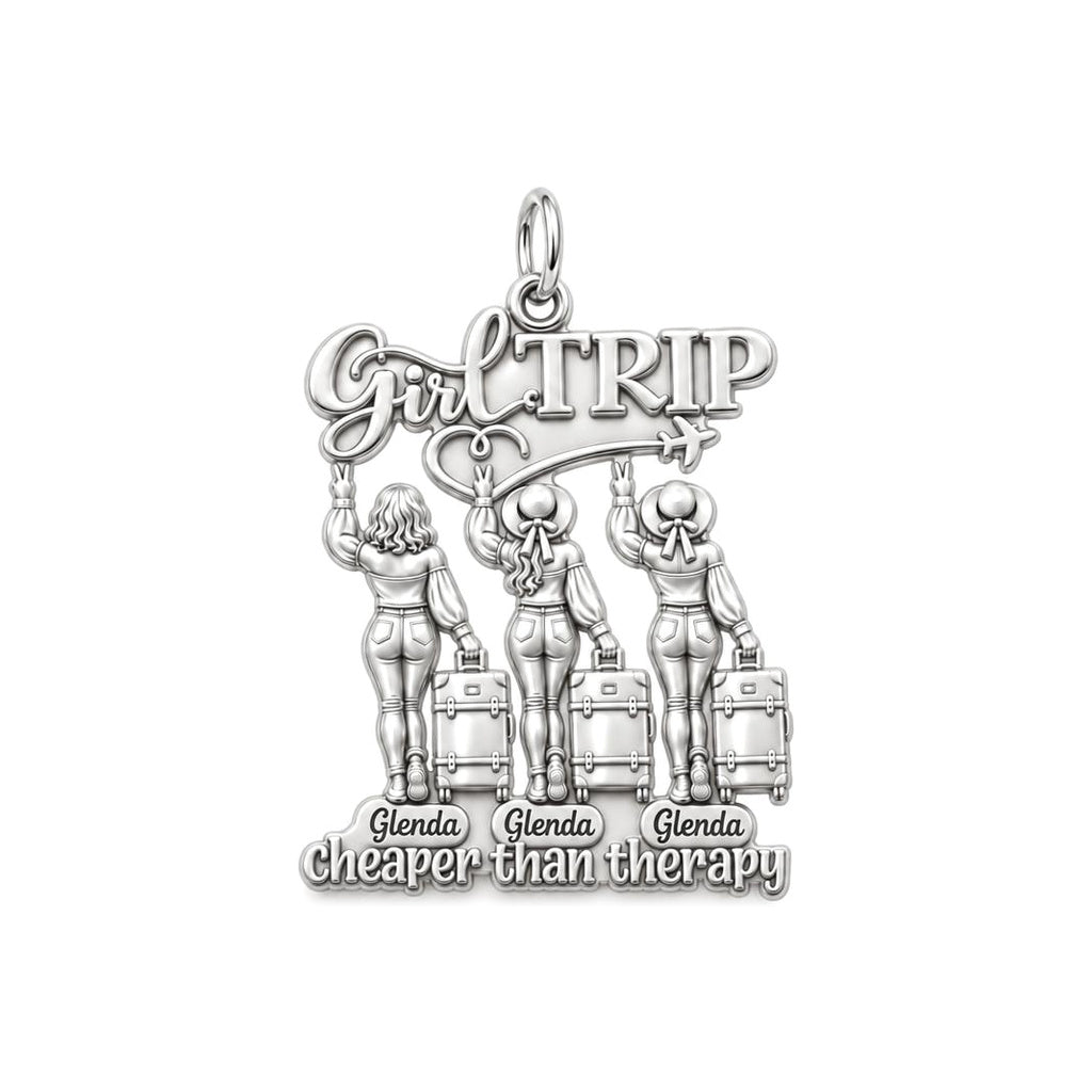 Girl Trip Adventure Charm Bracelet – Personalized Bestie Gift – silver plated 3 cm charm, front view