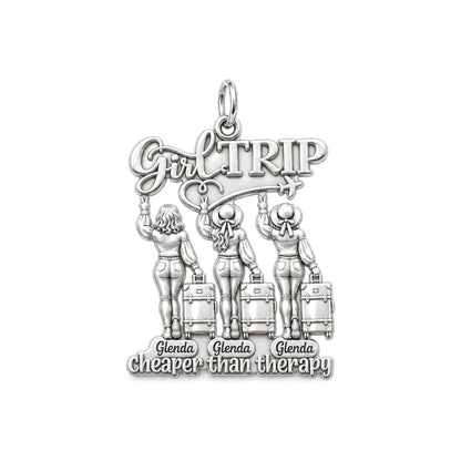 Girl Trip Adventure Charm Bracelet – Personalized Bestie Gift – silver plated 3 cm charm, front view