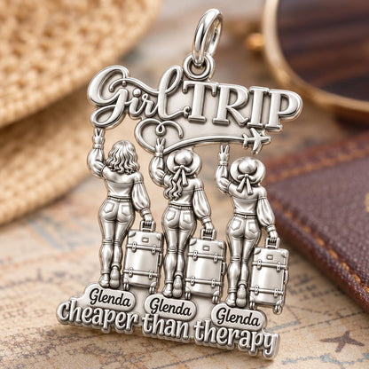 Girl Trip Adventure Charm Bracelet – Personalized Bestie Gift – macro detail of the charm