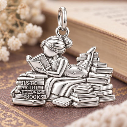 Girl Who Loves Books Charm and Polyester Cord Bracelet Set – macro detail of the charm