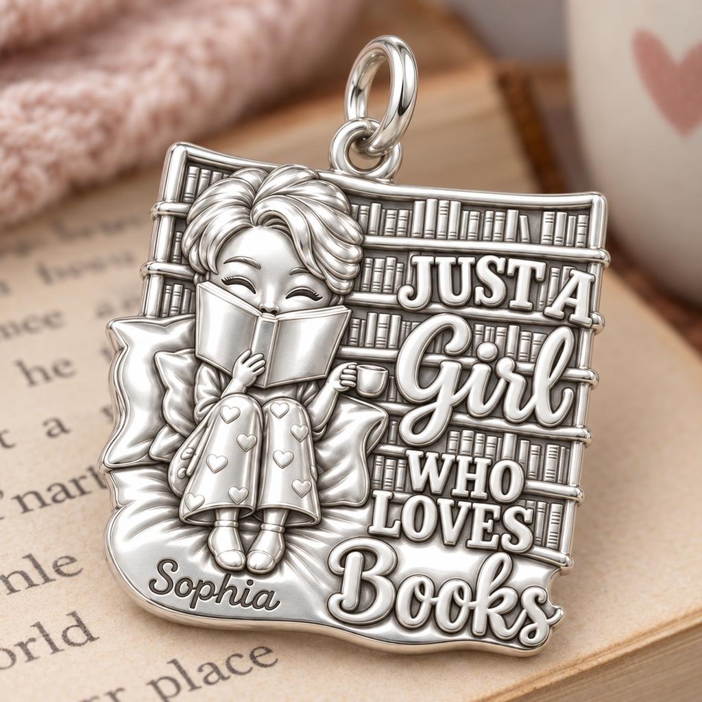 Girl Who Loves Books Charm Bracelet – Personalized Bookworm Gift – macro detail of the charm