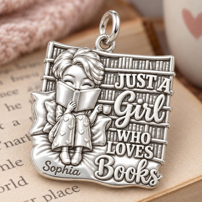 Girl Who Loves Books Charm Bracelet – Personalized Bookworm Gift – macro detail of the charm