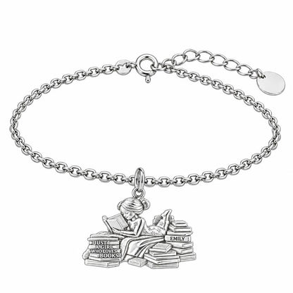 Girl Who Loves Books Charm Bracelet Set – silver, front view