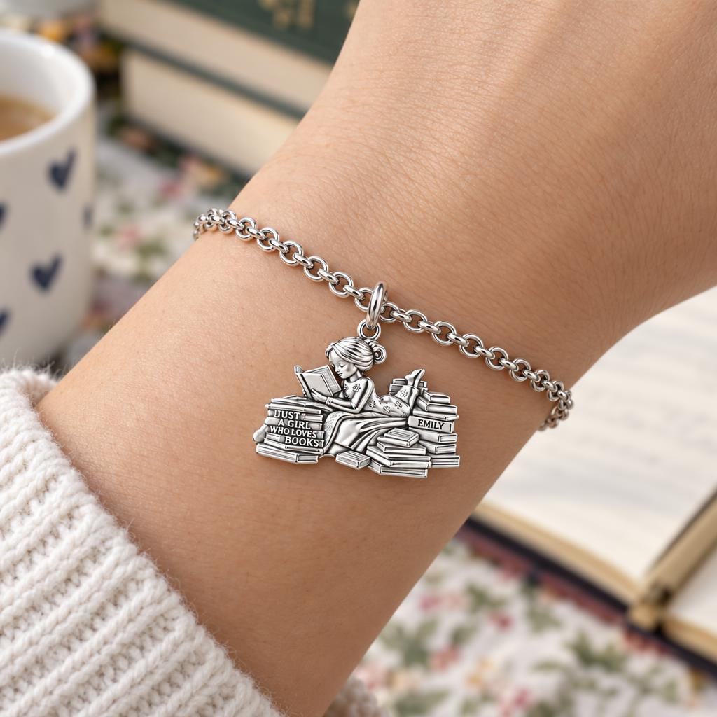Girl Who Loves Books Charm Bracelet Set – worn / in use