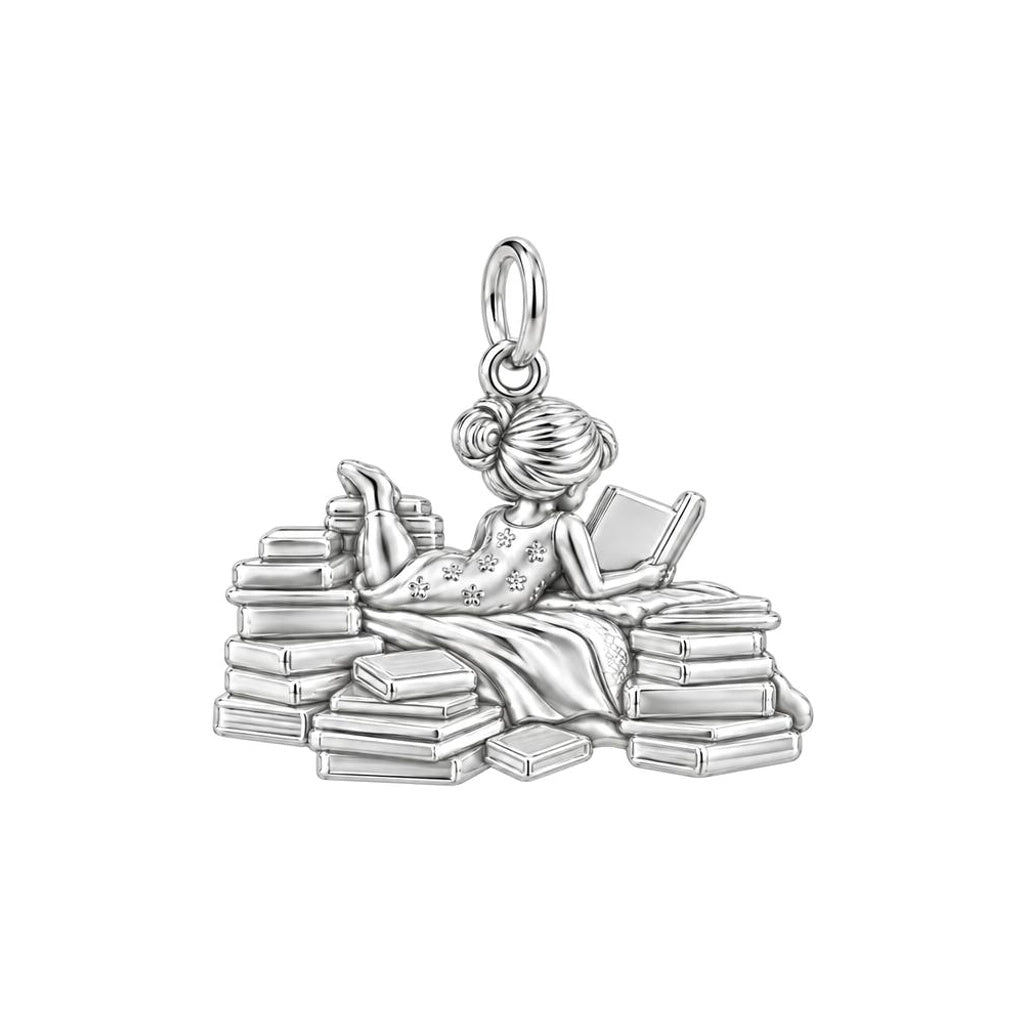 Girl Who Loves Books Charm Necklace Set – back of the charm, engraving area