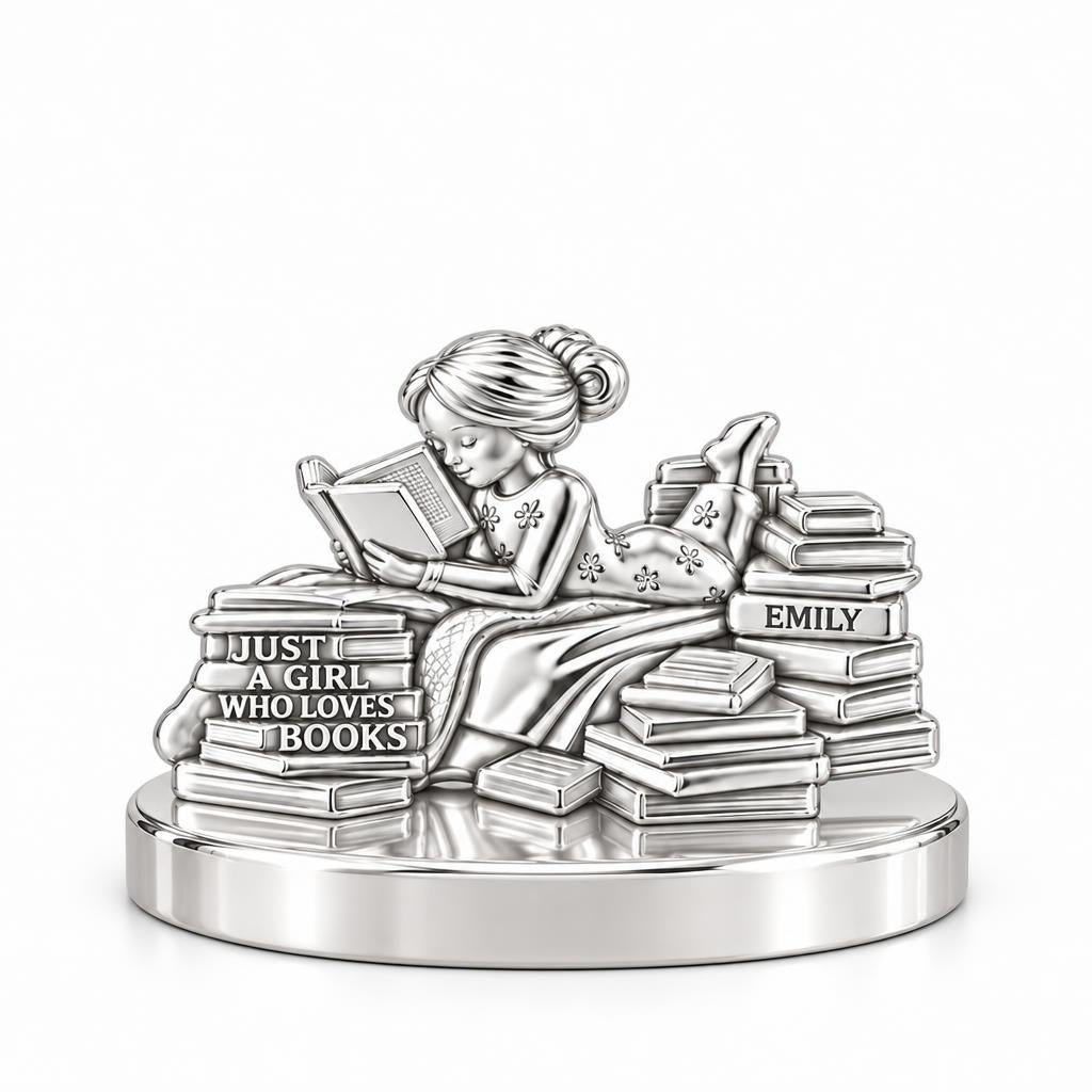 Girl Who Loves Books Keepsake Plaque – silver, front view