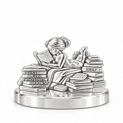 Girl Who Loves Books Keepsake Plaque – silver, front view