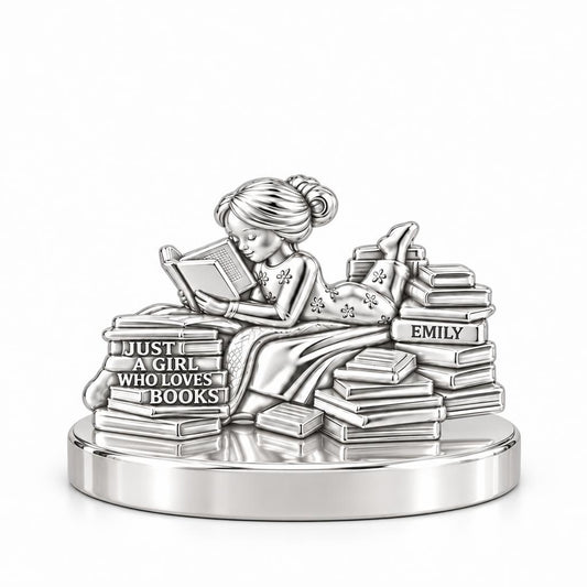 Girl Who Loves Books Keepsake Plaque – silver, front view