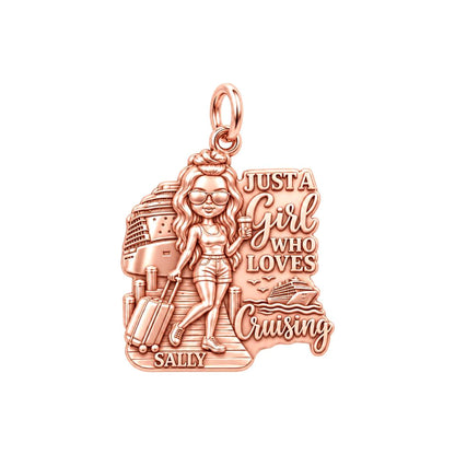 Girl Who Loves Cruising Charm Bracelet – Personalized Gift – rose gold 2 cm charm, front view