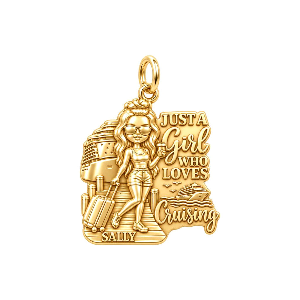 Girl Who Loves Cruising Charm Bracelet – Personalized Gift – 18K gold plated 2 cm charm, front view