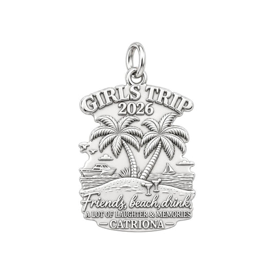 Girls Trip Beach Memories Charm Bracelet – Personalized Bestie Gift – silver plated 3 cm charm, front view