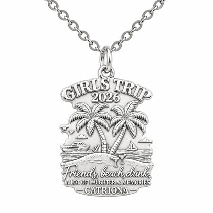 Girls Trip Beach Memories Charm Necklace Set – silver, front view