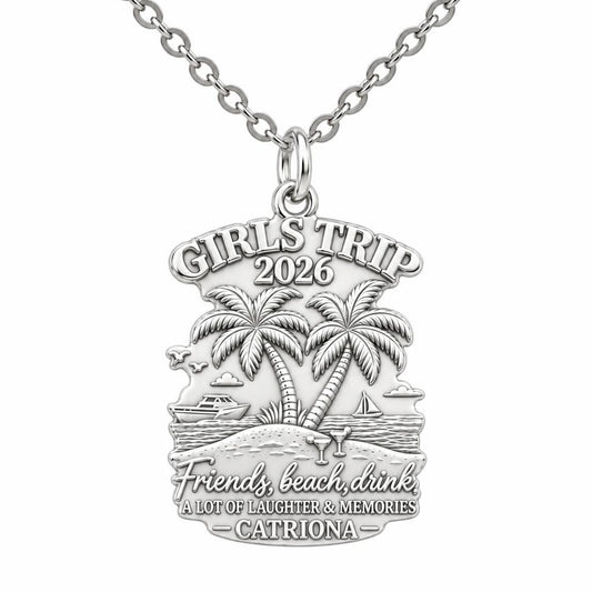 Girls Trip Beach Memories Charm Necklace Set – silver, front view