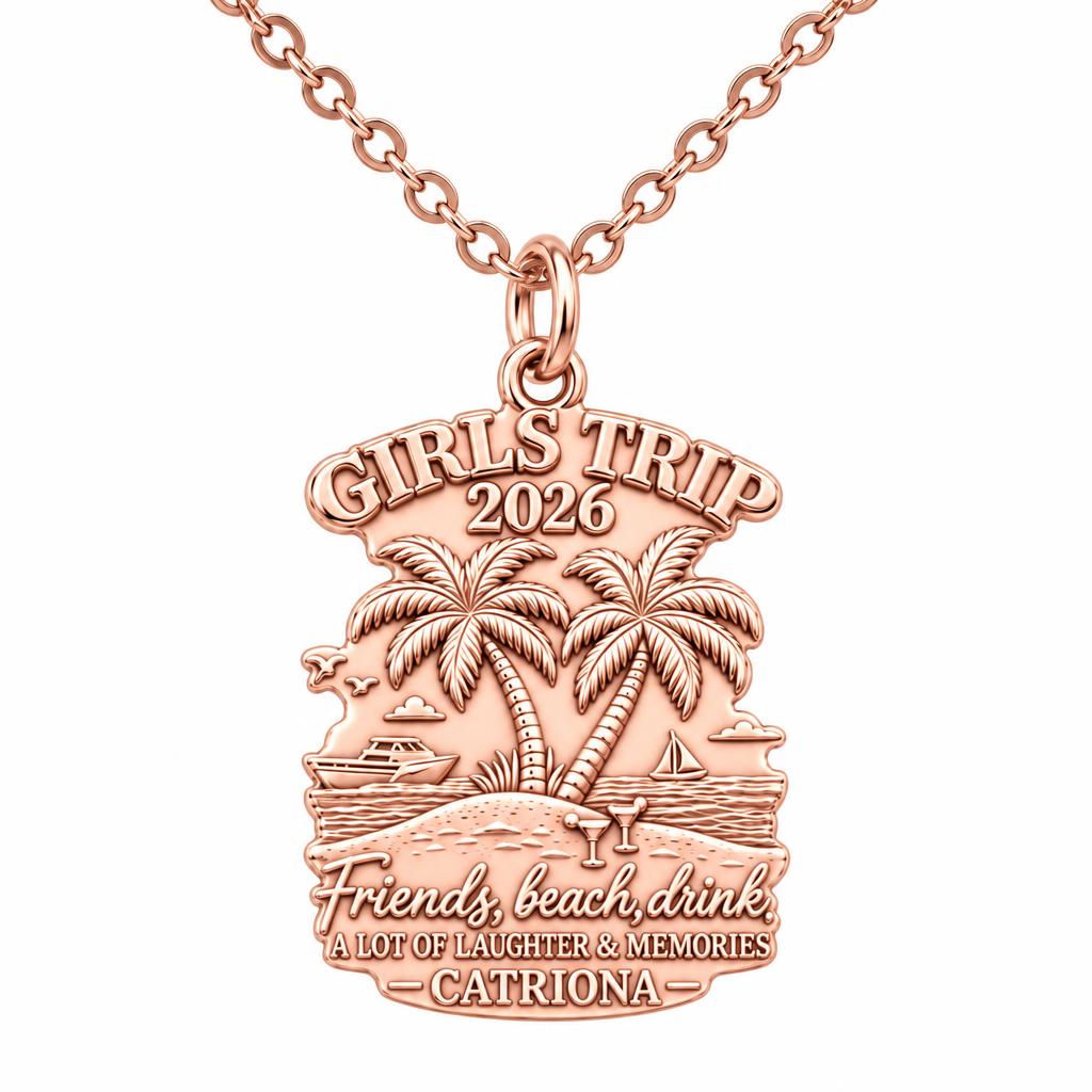 Girls Trip Beach Memories Charm Necklace Set – rose gold, front view