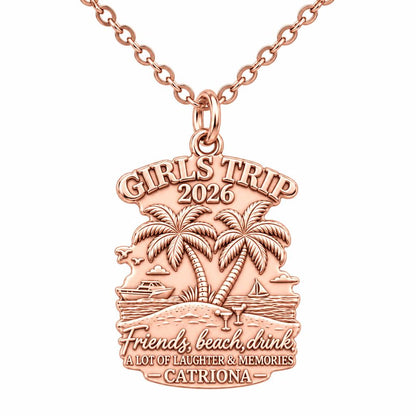 Girls Trip Beach Memories Charm Necklace Set – rose gold, front view