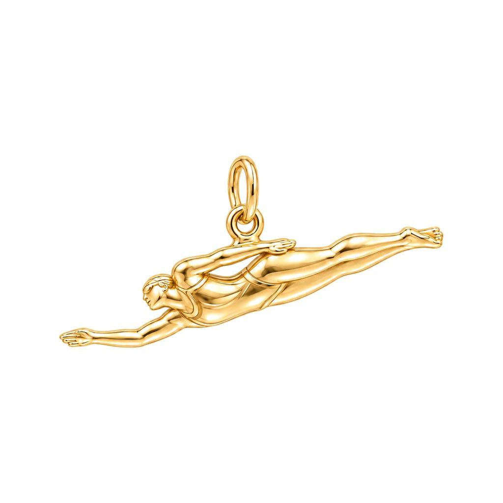 Gliding Swimmer Charm Bracelet – Personalized Athlete Gift – 18K gold charm, front view