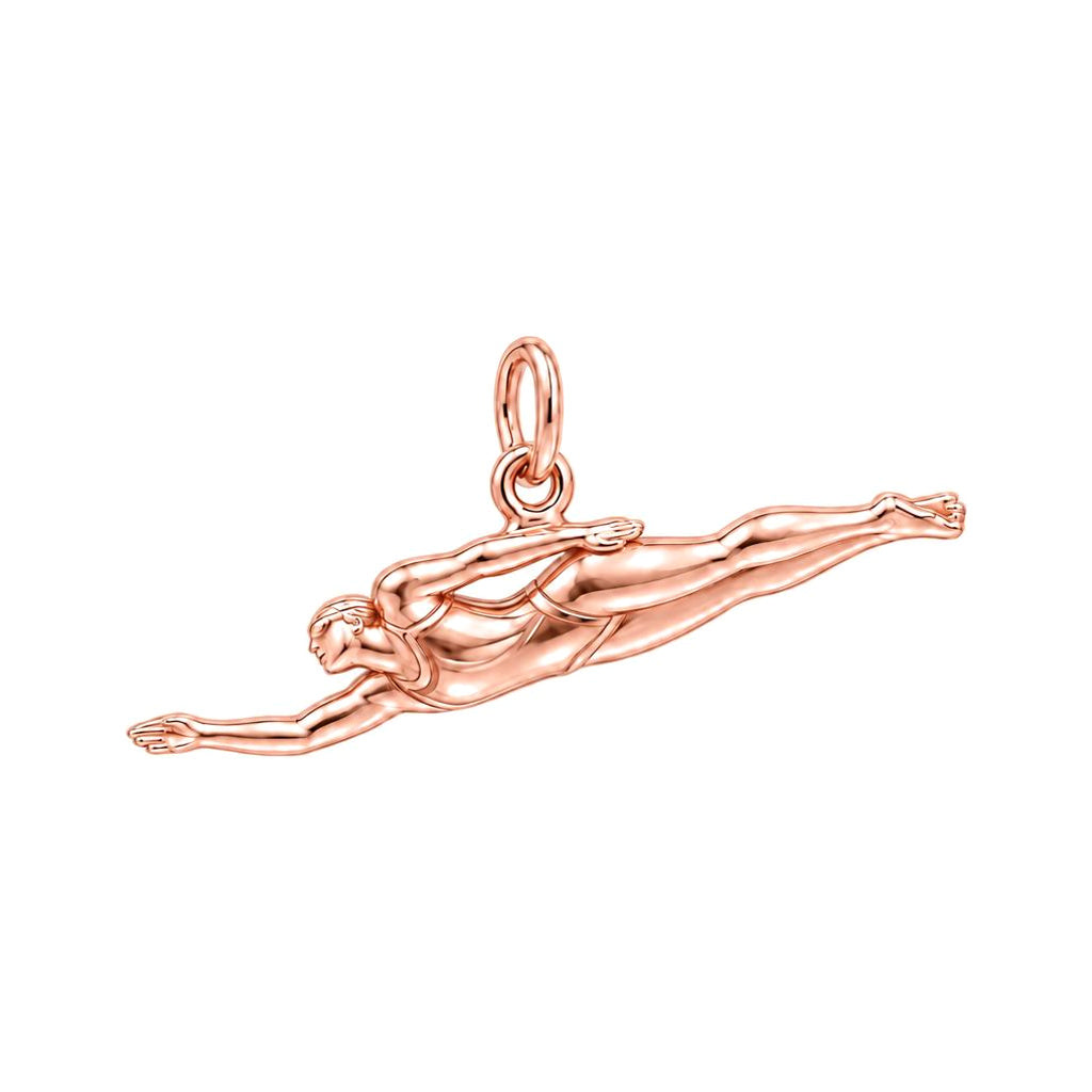 Gliding Swimmer Charm Bracelet – Personalized Athlete Gift – rose gold charm, front view