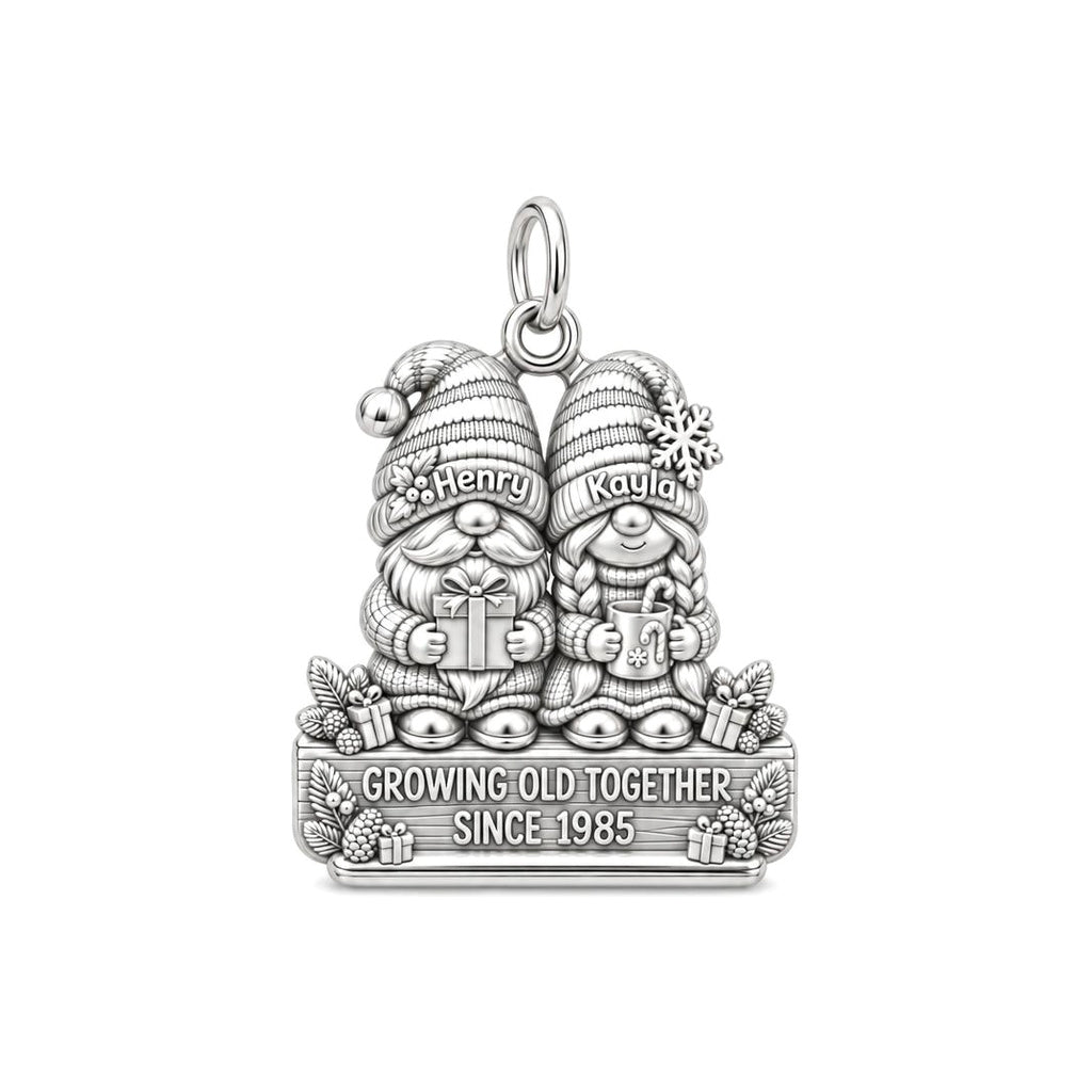 Gnome Holiday Couple Charm Bracelet – Personalized Couple Gift – silver charm, front view
