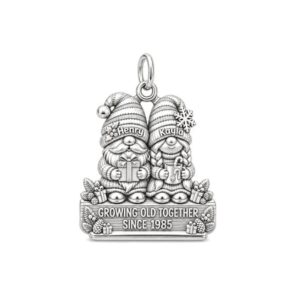 Gnome Holiday Couple Charm Bracelet – Personalized Couple Gift – silver charm, front view