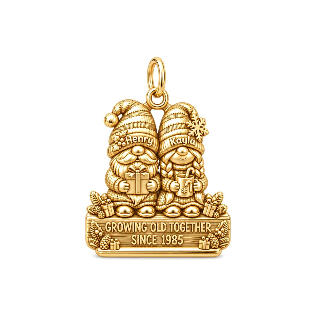 Gnome Holiday Couple Charm Bracelet – Personalized Couple Gift – 18K gold charm, front view