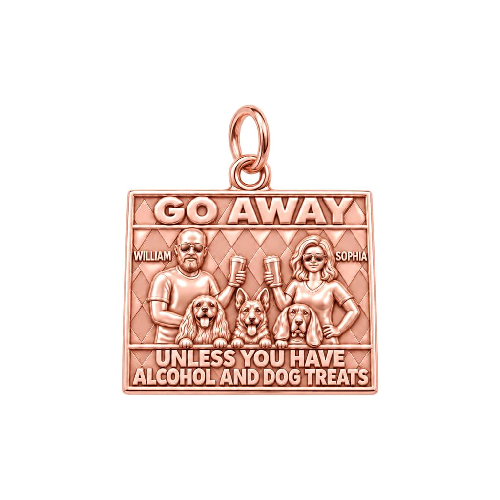 Go Away Dog Treats Charm Bracelet – Personalized Couple Gift – rose gold 3 cm charm, front view