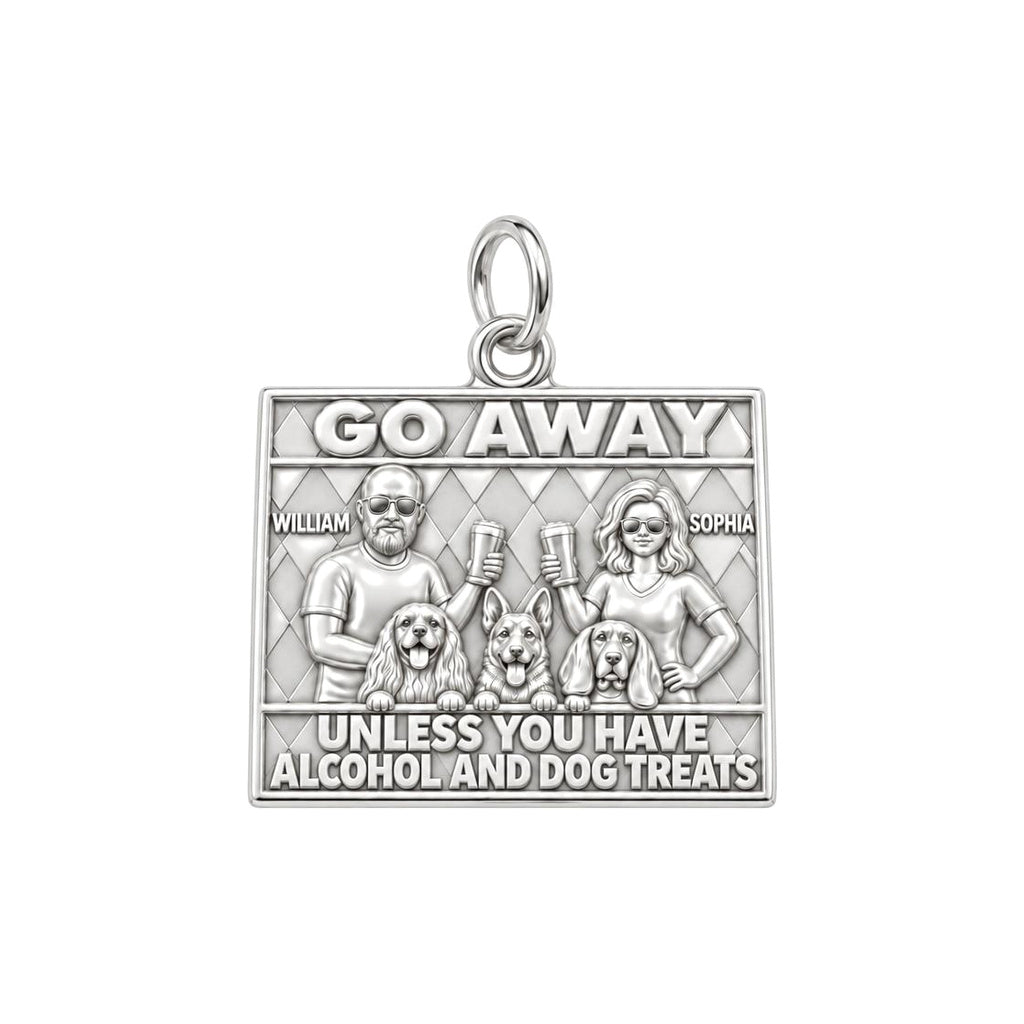 Go Away Dog Treats Charm Bracelet – Personalized Couple Gift – silver plated 3 cm charm, front view