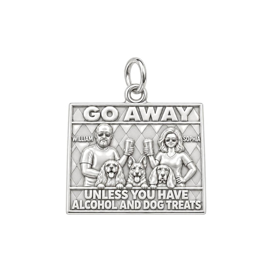 Go Away Dog Treats Charm Bracelet – Personalized Couple Gift – silver plated 3 cm charm, front view