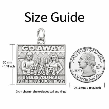 Go Away Dog Treats Charm Bracelet – Personalized Couple Gift – size guide, 3 cm charm next to a quarter