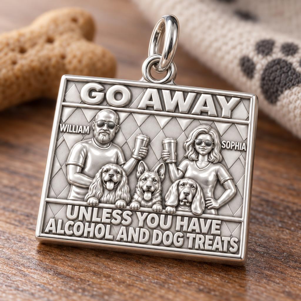 Go Away Dog Treats Charm Bracelet – Personalized Couple Gift – macro detail of the charm